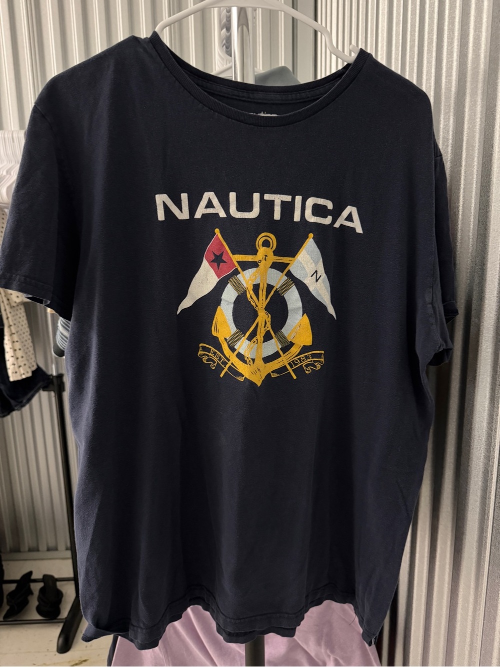 Nautica Navy Short Sleeve Logo Tee with Yellow Anchor Graphic